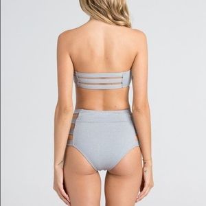 High waisted bandeau strapless bikini 2 piece set